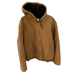 Vtg Carhartt Hooded Brown Bomber Jacket Size XL Quilted Flannel J140 BRN Work